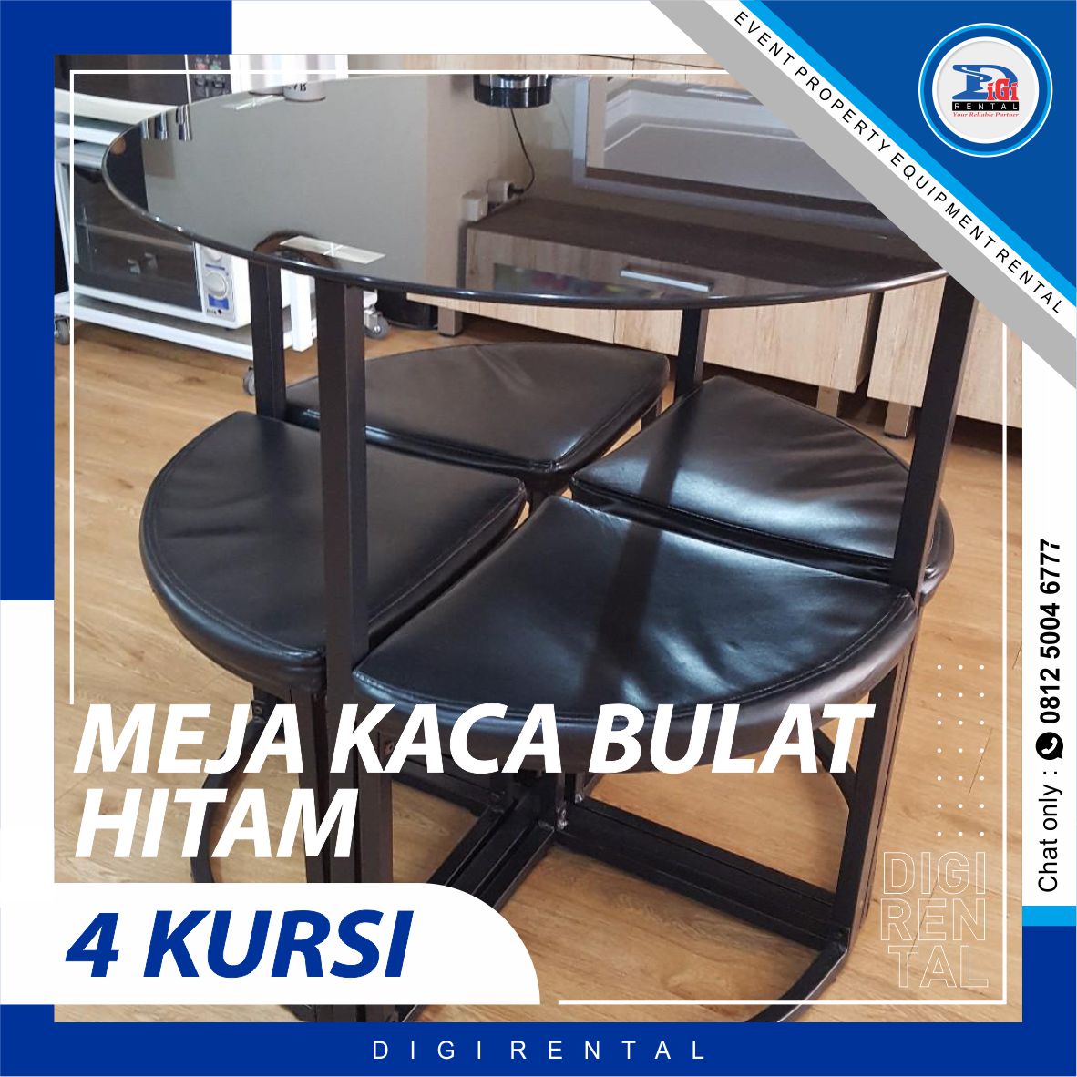 Foto Meja Bulat Kaca Set Kursi Hitam